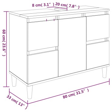 vidaXL Ντουλάπι Νιπτήρα Καπνιστή Δρυς 80x33x60cm Επεξεργ. Ξύλο 1 τεμ.