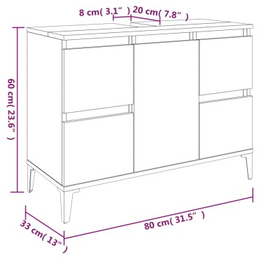 vidaXL Ντουλάπι Νιπτήρα Καπνιστή Δρυς 80x33x60cm Επεξεργ. Ξύλο 1 τεμ.