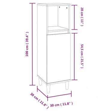 vidaXL Ντουλάπι Μπάνιου Μαύρο 30x30x100cm Επεξεργασμένο Ξύλο