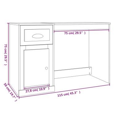 vidaXL Γραφείο με Συρτάρι Καπνιστή Δρυς 115x50x75cm Επεξεργ. Ξύλο 1 τεμ.