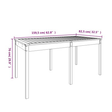 vidaXL Τραπέζι Κήπου 159x82,5x76cm από Μασίφ Ξύλο Πεύκου 1 τεμ.