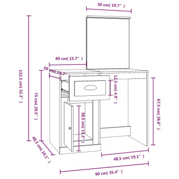 vidaXL Μπουντουάρ με Καθρέφτη Καπνιστή Δρυς 90x50x132,5cm Επεξ. Ξύλο 1 τεμ.