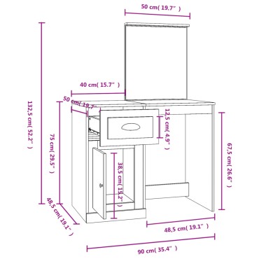 vidaXL Μπουντουάρ με Καθρέφτη Γυαλ. Λευκό 90x50x132,5cm Επεξ. Ξύλο 1 τεμ.