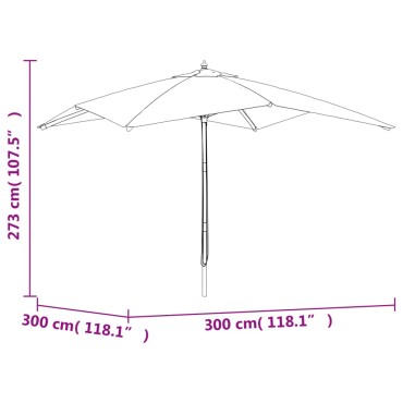 vidaXL Ομπρέλα Κήπου με Ξύλινο Ιστό Πράσινη 300 x 300 x 273 εκ.