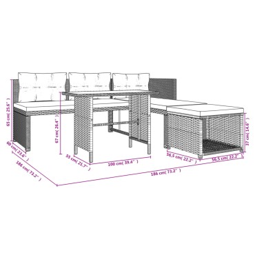 vidaXL Σετ Τραπεζαρίας Κήπου 4 τεμ. Γκρι Συνθετικό Ρατάν με Μαξιλάρια 125x60x65cm