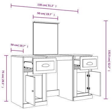 vidaXL Μπουντουάρ με Καθρέφτη Sonoma Δρυς 130x50x132,5cm 1 τεμ.