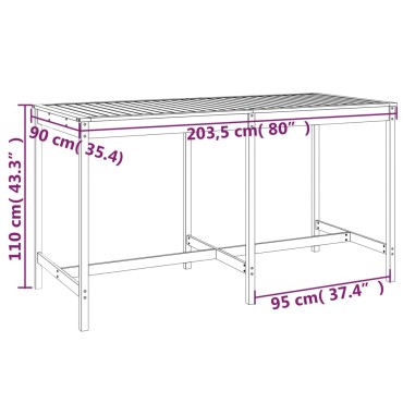 vidaXL Τραπέζι Κήπου Λευκό 203,5x90x110cm από Μασίφ Ξύλο Πεύκου 1 τεμ.