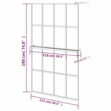 vidaXL Διαχωριστικό Ντους με Ράφι Μαύρο 118x190 εκ Γυαλί ESG&Αλουμίνιο