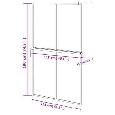 vidaXL Διαχωριστικό Ντους με Ράφι Μαύρο 118x190 εκ Γυαλί ESG&Αλουμίνιο