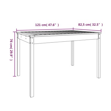 vidaXL Τραπέζι Κήπου Λευκό 121x82,5x76cm από Μασίφ Ξύλο Πεύκου 1 τεμ.