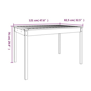 vidaXL Τραπέζι Κήπου Γκρι 121x82,5x76cm από Μασίφ Ξύλο Πεύκου 1 τεμ.