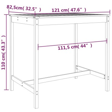 vidaXL Τραπέζι Κήπου Μελί 121x82,5x110cm από Μασίφ Ξύλο Πεύκου 1 τεμ.