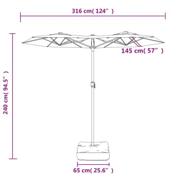 vidaXL Ομπρέλα Κήπου με Διπλή Κορυφή και LED Μαύρη 316 x 240 εκ.