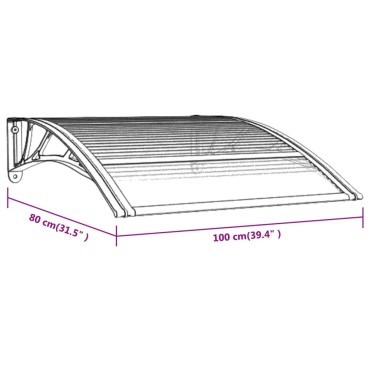 vidaXL Στέγαστρο Πόρτας Μαύρο & Διαφανές 100 x 75 εκ από Πολυκαρβονικό