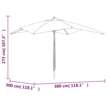 vidaXL Ομπρέλα Κήπου με Ξύλινο Ιστό Μαύρη 300x300x273 εκ.