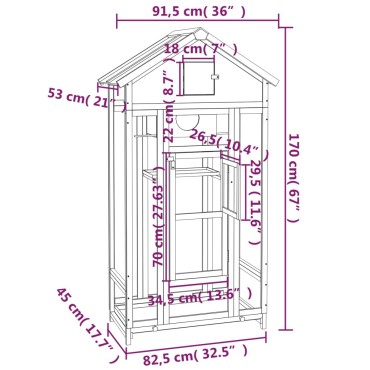 vidaXL Σπιτάκι Πουλιών Καφέ 91,5 x 53 x 170 εκ. από Μασίφ Ξύλο Πεύκου