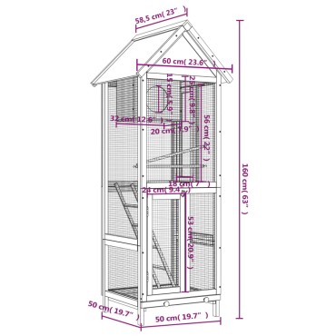 vidaXL Σπιτάκι Πουλιών Καφέ 60 x 58,5 x 160 εκ. από Μασίφ Ξύλο Πεύκου