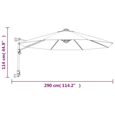 vidaXL Ομπρέλα Επιτοίχια με LED Θαλασσί 290 εκ.