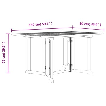 vidaXL Τραπέζι Κήπου Butterfly Πτυσσόμενο 150x90x75cm Μασίφ Teak 1 τεμ.