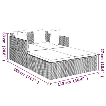 vidaXL Ξαπλώστρα Γκρι 182x118x63cm Συνθετικό Ρατάν με Μαξιλάρια - Μονό