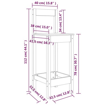 vidaXL Σκαμπό Μπαρ 2 τεμ. Λευκά 40x41,5x112cm Μασίφ Ξύλο Πεύκου