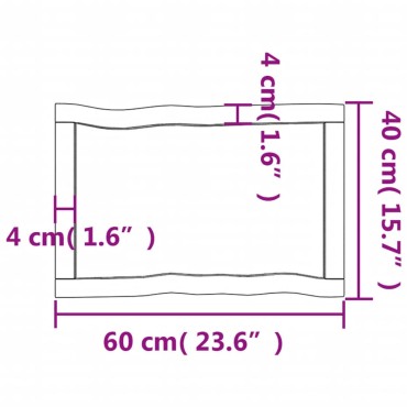 vidaXL Επιφ Τραπεζιού Αν Καφέ 60x40x(2-4)cm Ακατέργ. Μασίφ Ξύλο Δρυός 1 τεμ.