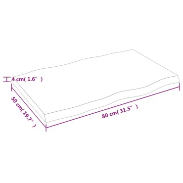 vidaXL Επιφάνεια Τραπεζιού 80x50x(2-4)cm Ακατέργαστο Μασίφ Ξύλο 1 τεμ.