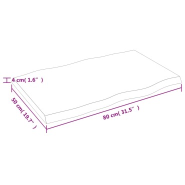 vidaXL Επιφάνεια Τραπεζιού 80x50x(2-4)cm Ακατέργαστο Μασίφ Ξύλο 1 τεμ.