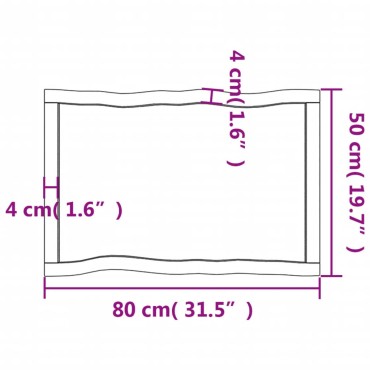 vidaXL Επιφάνεια Τραπεζιού 80x50x(2-4)cm Ακατέργαστο Μασίφ Ξύλο 1 τεμ.