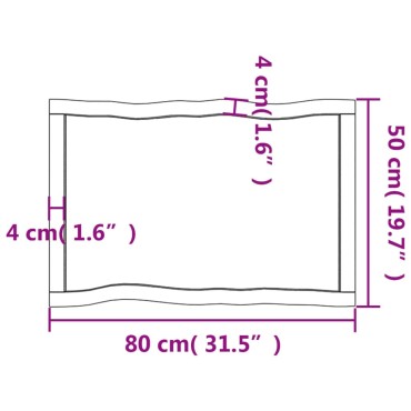 vidaXL Επιφάνεια Τραπεζιού 80x50x(2-4)cm Ακατέργαστο Μασίφ Ξύλο 1 τεμ.