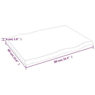 vidaXL Επιφάνεια Τραπεζιού 80x60x(2-4)cm Ακατέργ. Μασίφ Ξύλο Δρυός 1 τεμ.