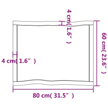 vidaXL Επιφάνεια Τραπεζιού 80x60x(2-4)cm Ακατέργ. Μασίφ Ξύλο Δρυός 1 τεμ.