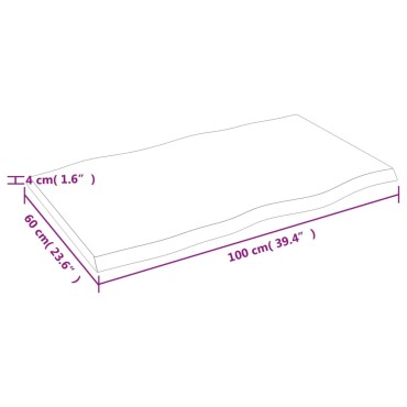 vidaXL Επιφάνεια Τραπεζιού 100x60x(2-4)cm Ακατέργ. Μασίφ Ξύλο Δρυός 1 τεμ.