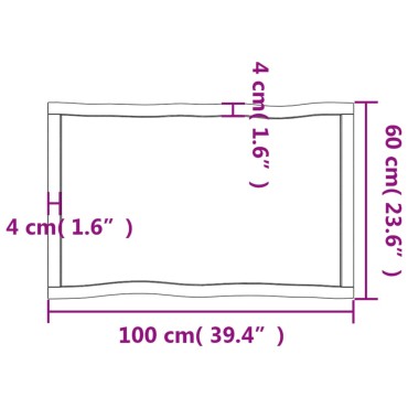 vidaXL Επιφάνεια Τραπεζιού 100x60x(2-4)cm Ακατέργ. Μασίφ Ξύλο Δρυός 1 τεμ.