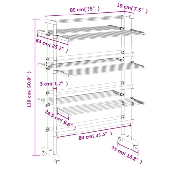 vidaXL Απλώστρα Ρούχων με Ροδάκια 89 x 64 x 129 εκ. από Αλουμίνιο