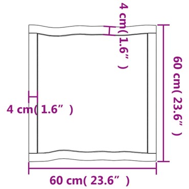 vidaXL Επιφ Τραπεζιού Αν Καφέ 60x60x(2-6)cm Ακατέργ. Μασίφ Ξύλο Δρυός 1 τεμ.