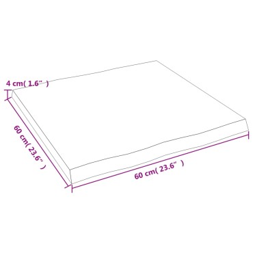 vidaXL Επιφ Τραπεζιού Αν Καφέ 60x60x(2-4)cm Ακατέργ. Μασίφ Ξύλο Δρυός 1 τεμ.