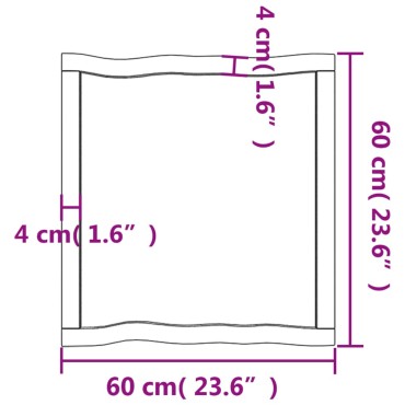 vidaXL Επιφ Τραπεζιού Αν Καφέ 60x60x(2-4)cm Ακατέργ. Μασίφ Ξύλο Δρυός 1 τεμ.