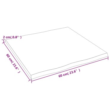 vidaXL Επιφ Τραπεζιού Αν Καφέ 60x60x2cm Επ Μασίφ Ξύλο Δρυός Live Edge 1 τεμ.