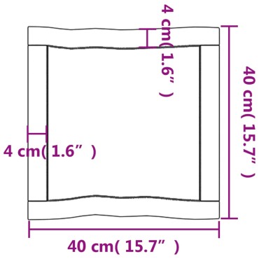 vidaXL Επιφάνεια Τραπεζιού 40x40x(2-4)cm Ακατέργ. Μασίφ Ξύλο Δρυός 1 τεμ.