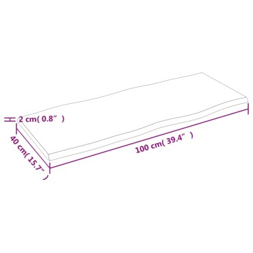 vidaXL Επιφάνεια Τραπεζιού 100x40x2cm Ακατ. Μασίφ Ξύλο Δρυός Live Edge 1 τεμ.