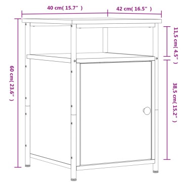 vidaXL Κομοδίνο Καφέ Δρυ 40x42x60cm από Επεξεργασμένο Ξύλο 1 τεμ.