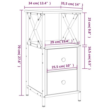 vidaXL Κομοδίνο Μαύρο 34x35,5x70cm από Επεξεργασμένο Ξύλο 1 τεμ.