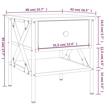 vidaXL Κομοδίνο Καπνιστή Δρυς 40x42x45cm από Επεξεργασμένο Ξύλο 1 τεμ.