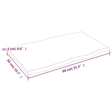 vidaXL Επιφάνεια Τραπεζιού 80x50x2cm Ακατ. Μασίφ Ξύλο Δρυός Live Edge 1 τεμ.