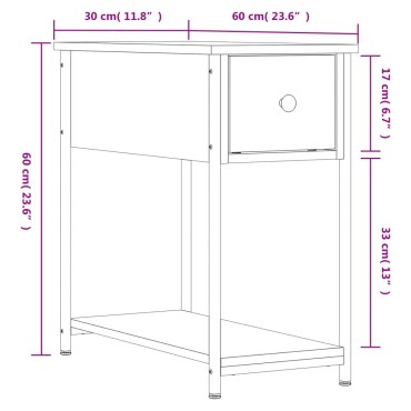 vidaXL Κομοδίνο Καπνιστή Δρυς 30x60x60cm από Επεξεργασμένο Ξύλο 1 τεμ.