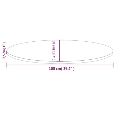 vidaXL Επιφάνεια Τραπεζιού Οβάλ 100x50x2,5cm Μασίφ Ξύλο Πεύκου 1 τεμ.