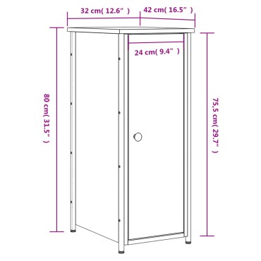 vidaXL Κομοδίνο Καφέ Δρυς 32x42x80cm από Επεξεργασμένο Ξύλο 1 τεμ.