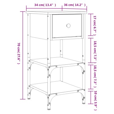 vidaXL Κομοδίνο Μαύρο 34x36x70cm από Επεξεργασμένο Ξύλο 1 τεμ.