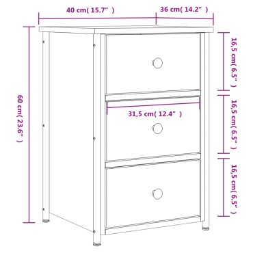 vidaXL Κομοδίνο Μαύρο 40x36x60cm από Επεξεργασμένο Ξύλο 1 τεμ.